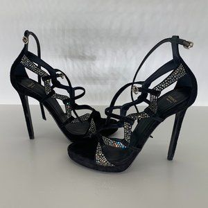 Versace Crystal Embellished Black Suede Heels